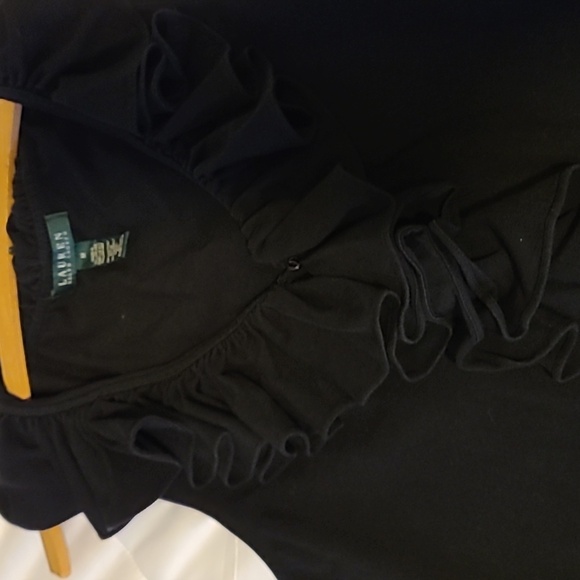 Ralph Lauren Cotton Midi Dress in Black v-neck with flattering ruffles - Picture 4 of 5